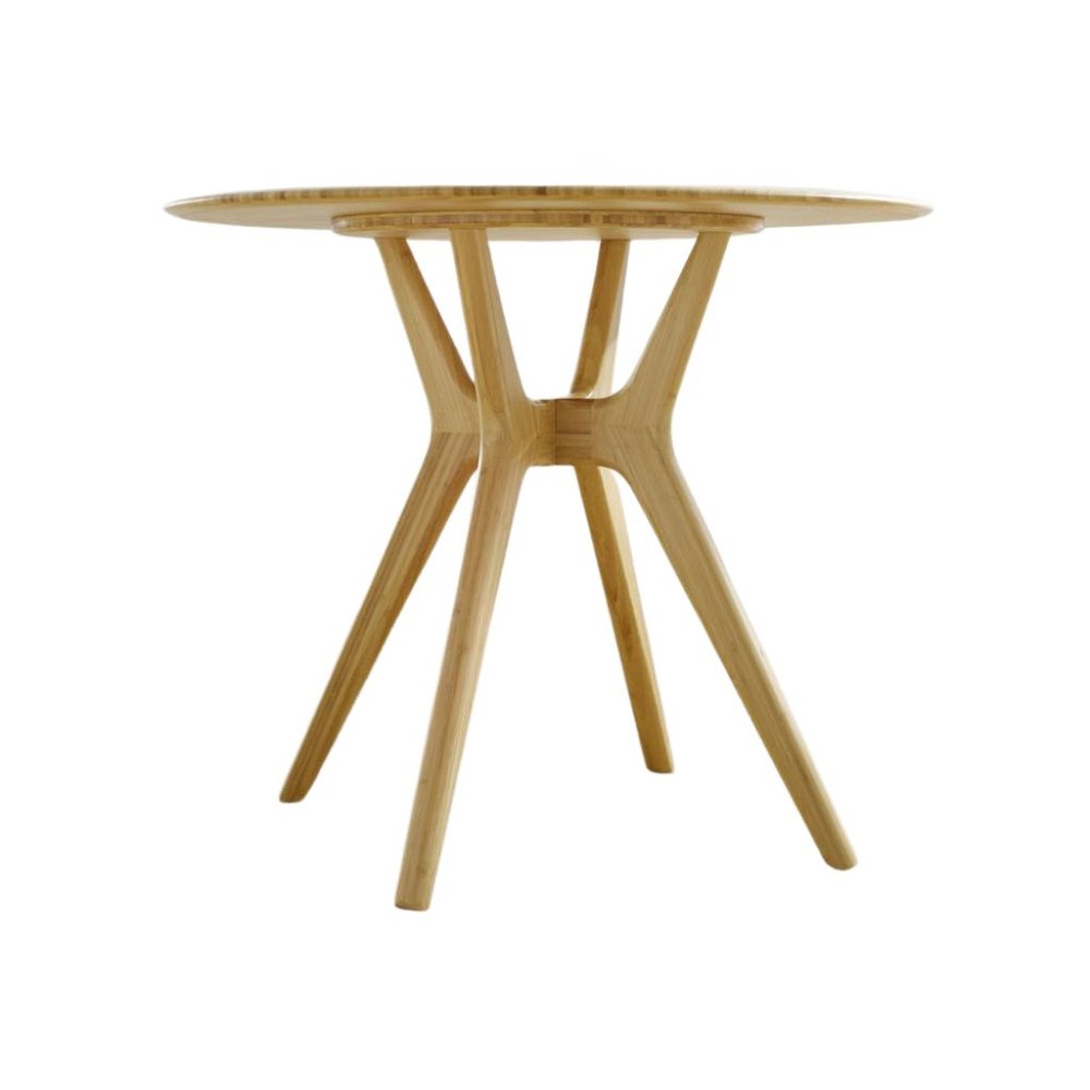 Beige Round Dining Table in Solid Bamboo – Wooden Kitchen Table