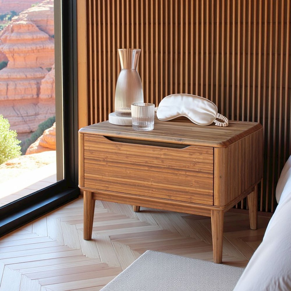 Amber Bamboo Nightstand with 1 Drawer – Natural Wood and Minimalist Style