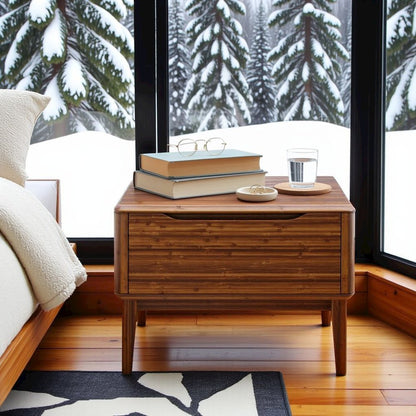 Amber Bamboo Nightstand with 1 Drawer – Natural Wood and Minimalist Style