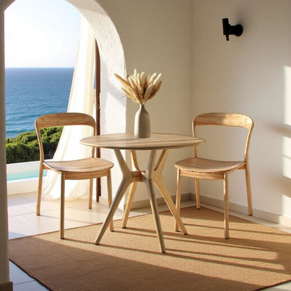 Beige Bamboo Dining Chairs – Light Wood Kitchen Chair Set of 2 in Wheat Finish