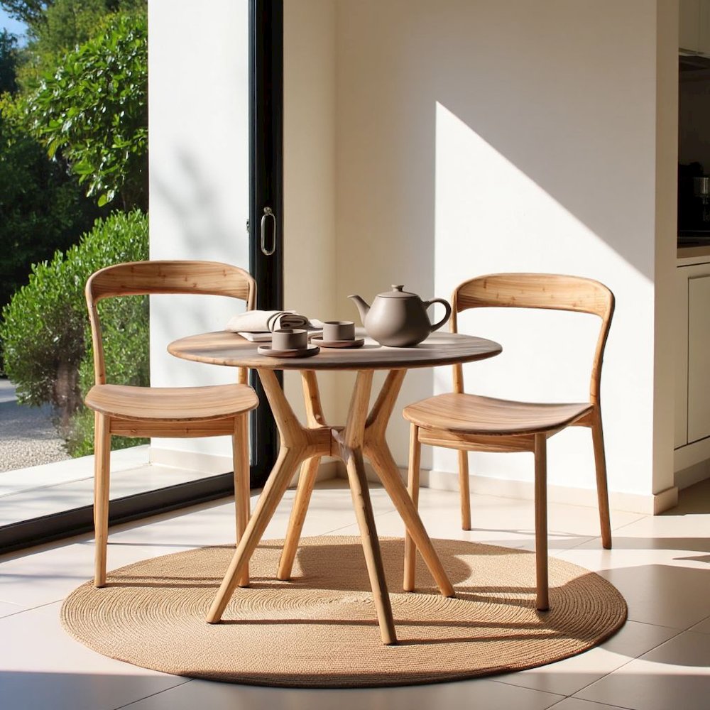 Beige Bamboo Dining Chairs – Light Wood Kitchen Chair Set of 2 in Wheat Finish