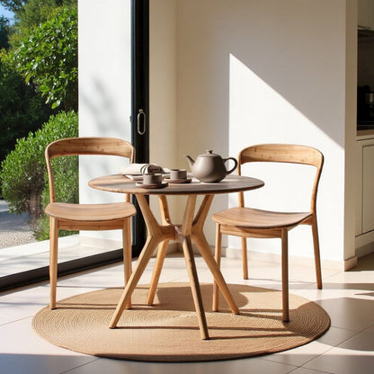 Beige Bamboo Dining Chairs – Light Wood Kitchen Chair Set of 2 in Wheat Finish