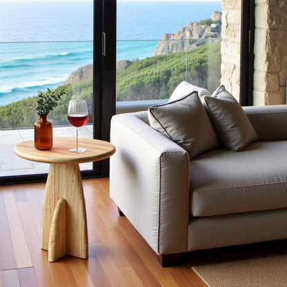 Minimalist Wood Side Table in Wheat Finish – Solid Bamboo End Table