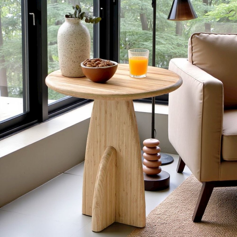 Minimalist Wood Side Table in Wheat Finish – Solid Bamboo End Table