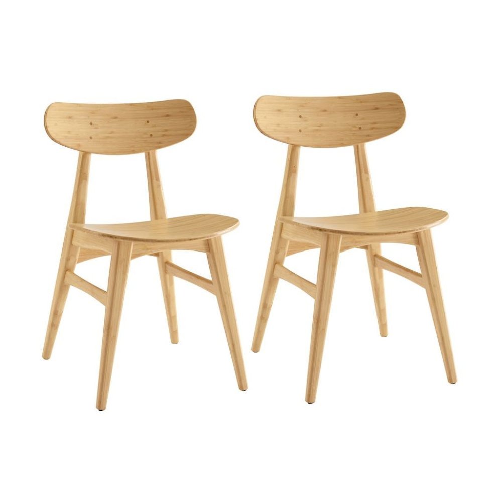 Bamboo Dining Chairs – Light Wood Kitchen Chair Set of 2 in Wheat Finish