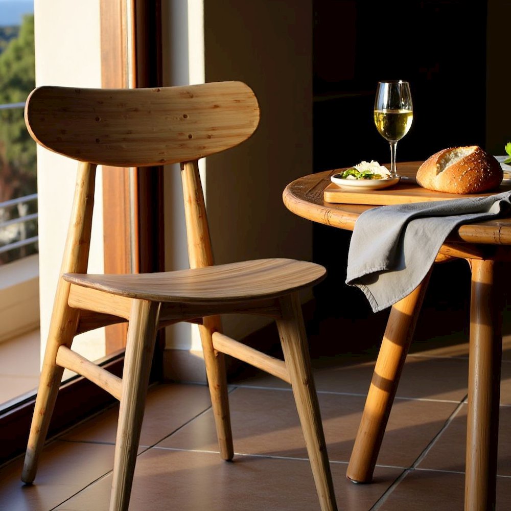 Bamboo Dining Chairs – Light Wood Kitchen Chair Set of 2 in Wheat Finish