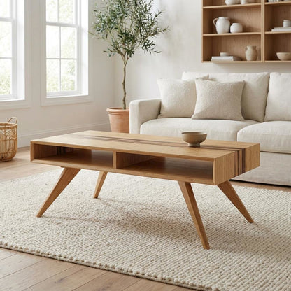 Caramelized Coffee Table with 100% Bamboo Top and Mid Century Modern Design