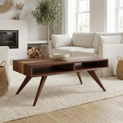 Brown Solid Moso Bamboo Coffee Table with Mid Century Design and Sturdy Build