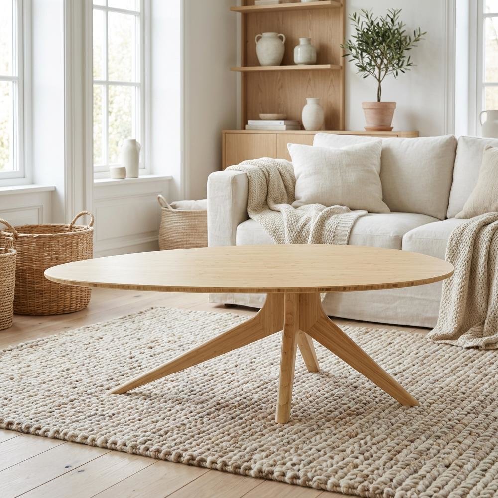 Wheat Bamboo Coffee Table with Mid Century Design and Contemporary Style