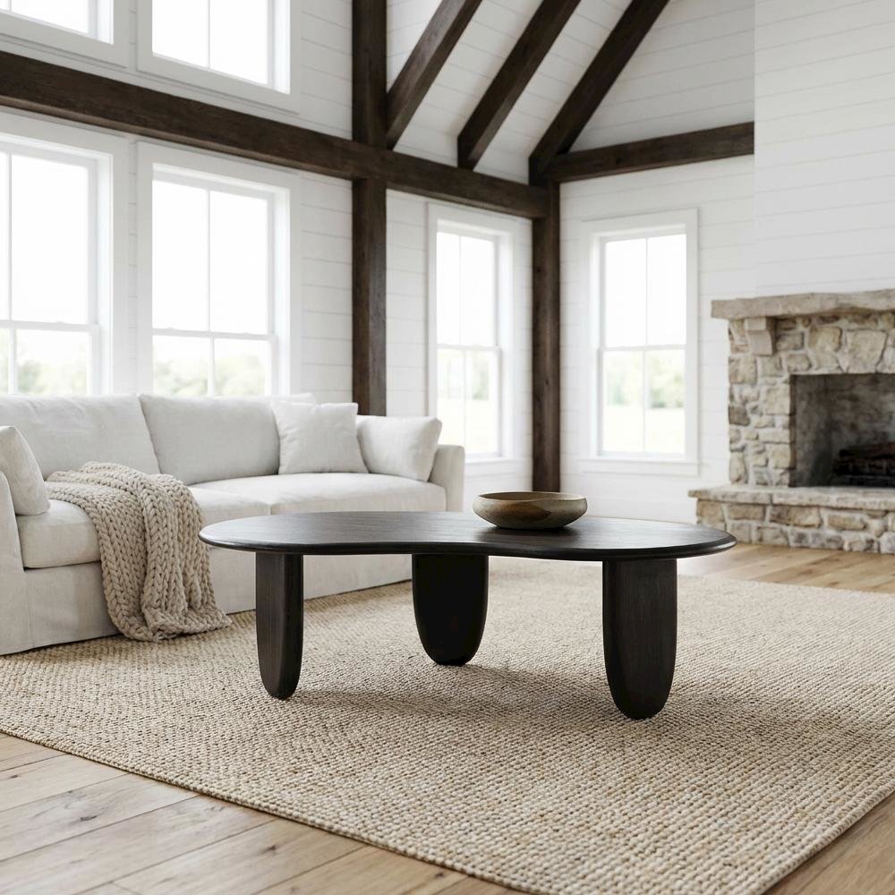 Black Coffee Table with Solid Moso Bamboo Surface Durable Construction