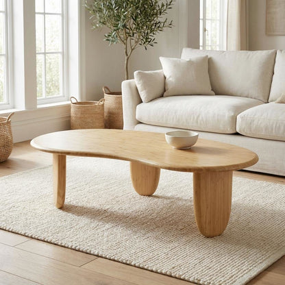 Beige Bamboo Coffee Table with Solid Moso Bamboo Construction Mid Century Design