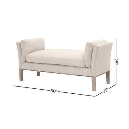 Beige Upholstered Bench, Solid Wood Legs, Stain-Resistant Fabric