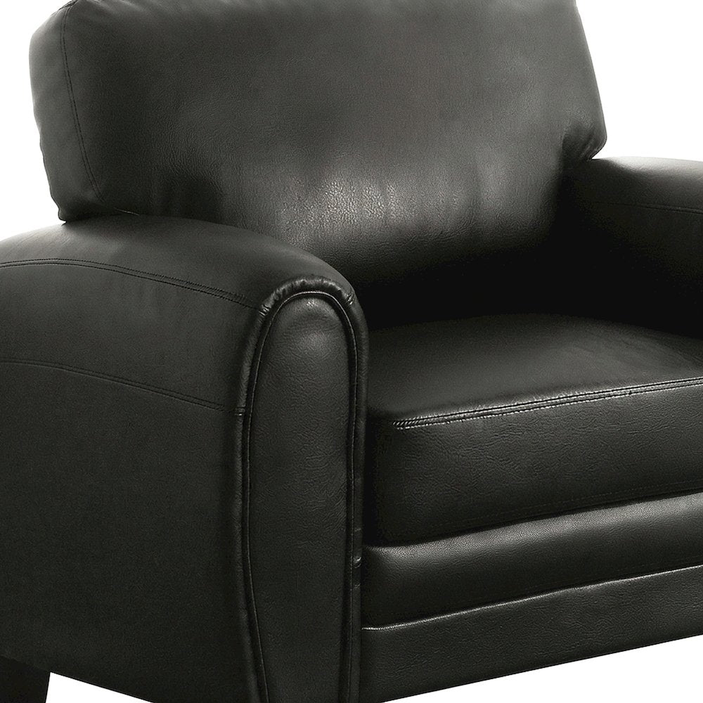 Faux Leather Accent Chair with Padded Seat and Arms for Bedroom, Black