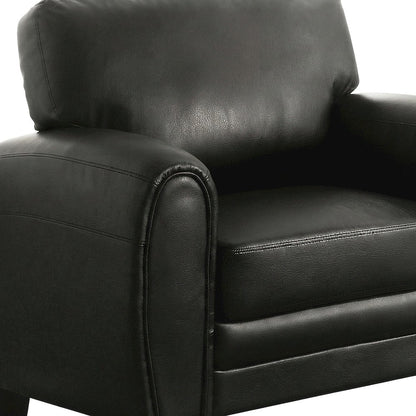 Faux Leather Accent Chair with Padded Seat and Arms for Bedroom, Black