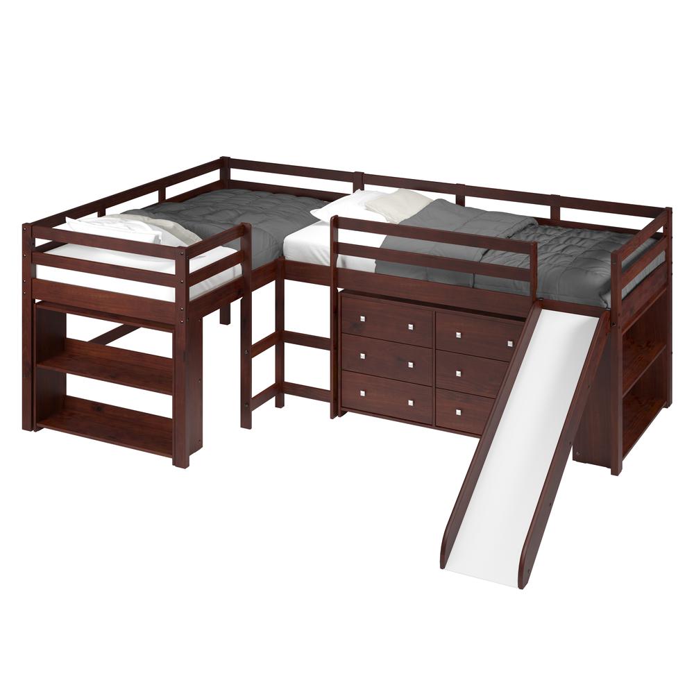 Donco 760 Double Twin L-Loft Set-A In Dark Cappuccino Finish W/Casegoods