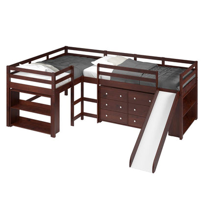 Donco 760 Double Twin L-Loft Set-A In Dark Cappuccino Finish W/Casegoods