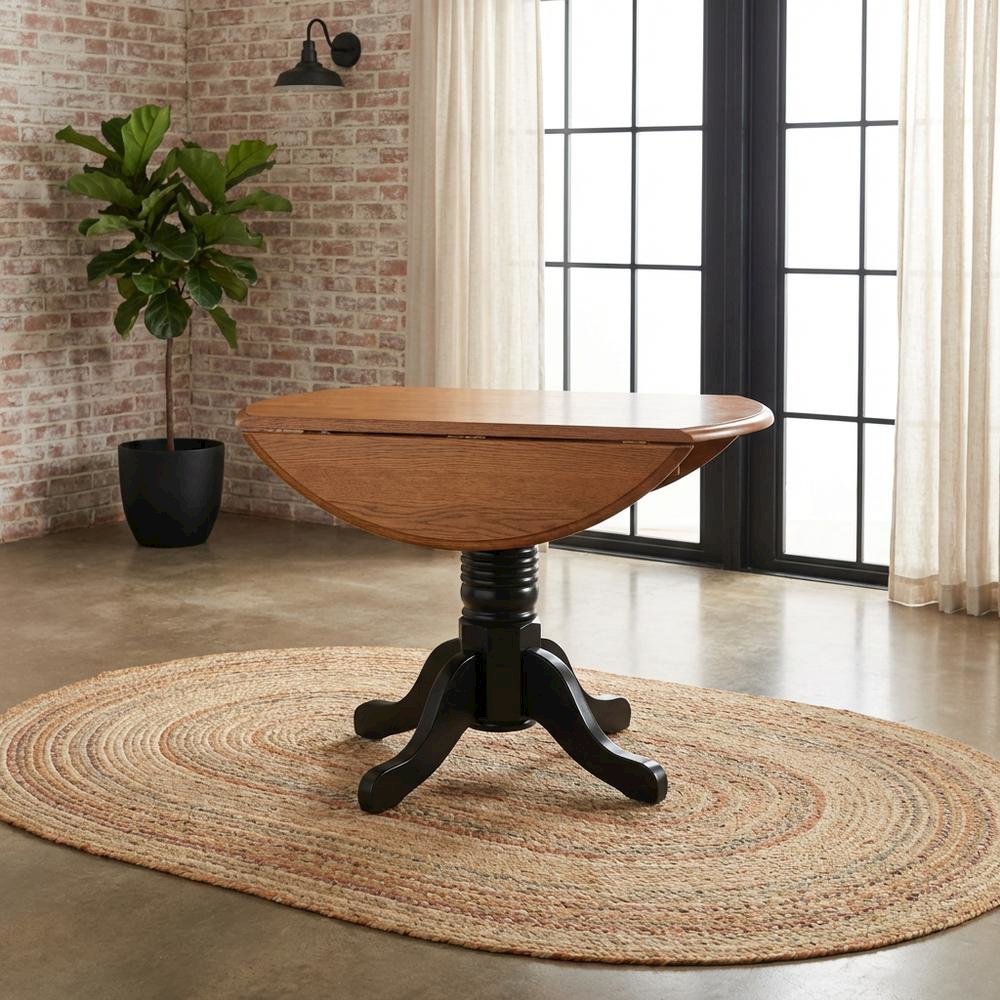 Black Oak Double Drop-Leaf Dining Table with Adjustable Length