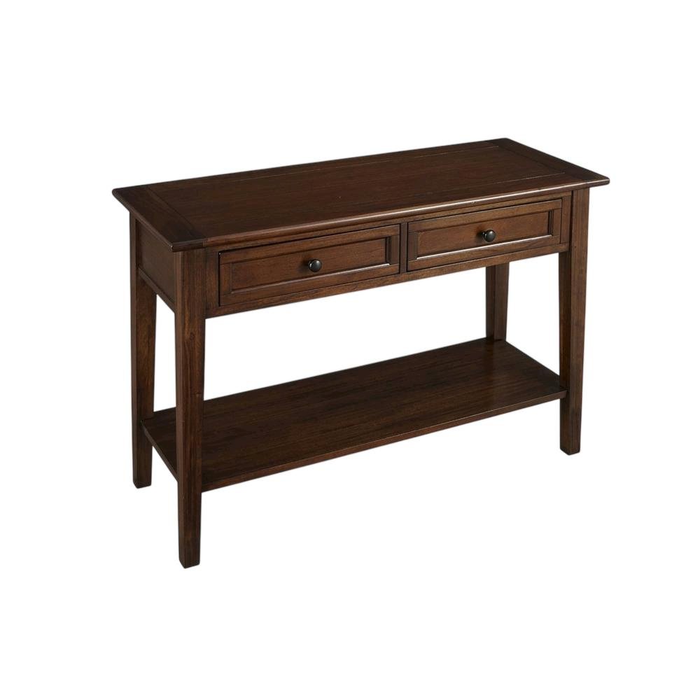 Cherry Brown Sofa Table with Shelf and Gunmetal Hardware in Solid Mahogany