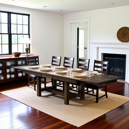Extendable Rustic Dining Table with Leaf for 8, Solid Gray Wood Design