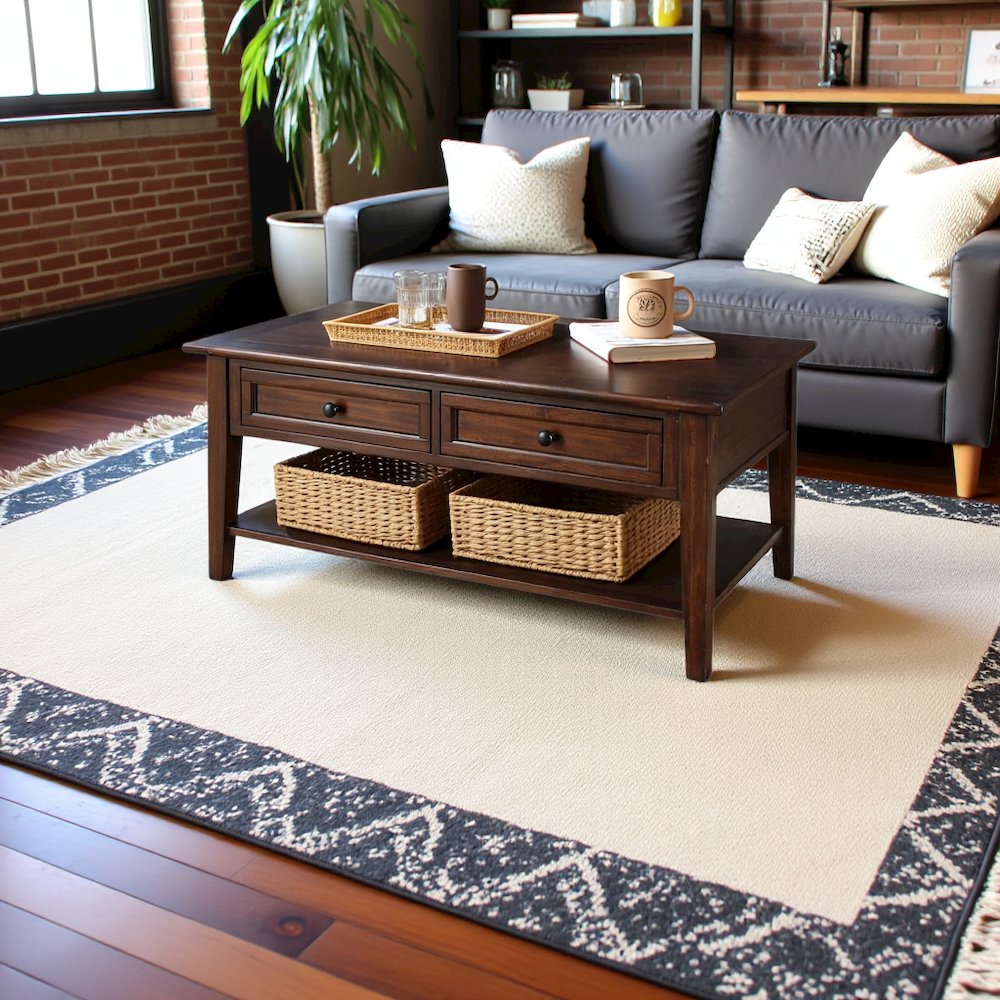 Rectangular Coffee Table with Storage, Solid Wood Cocktail Table Brown
