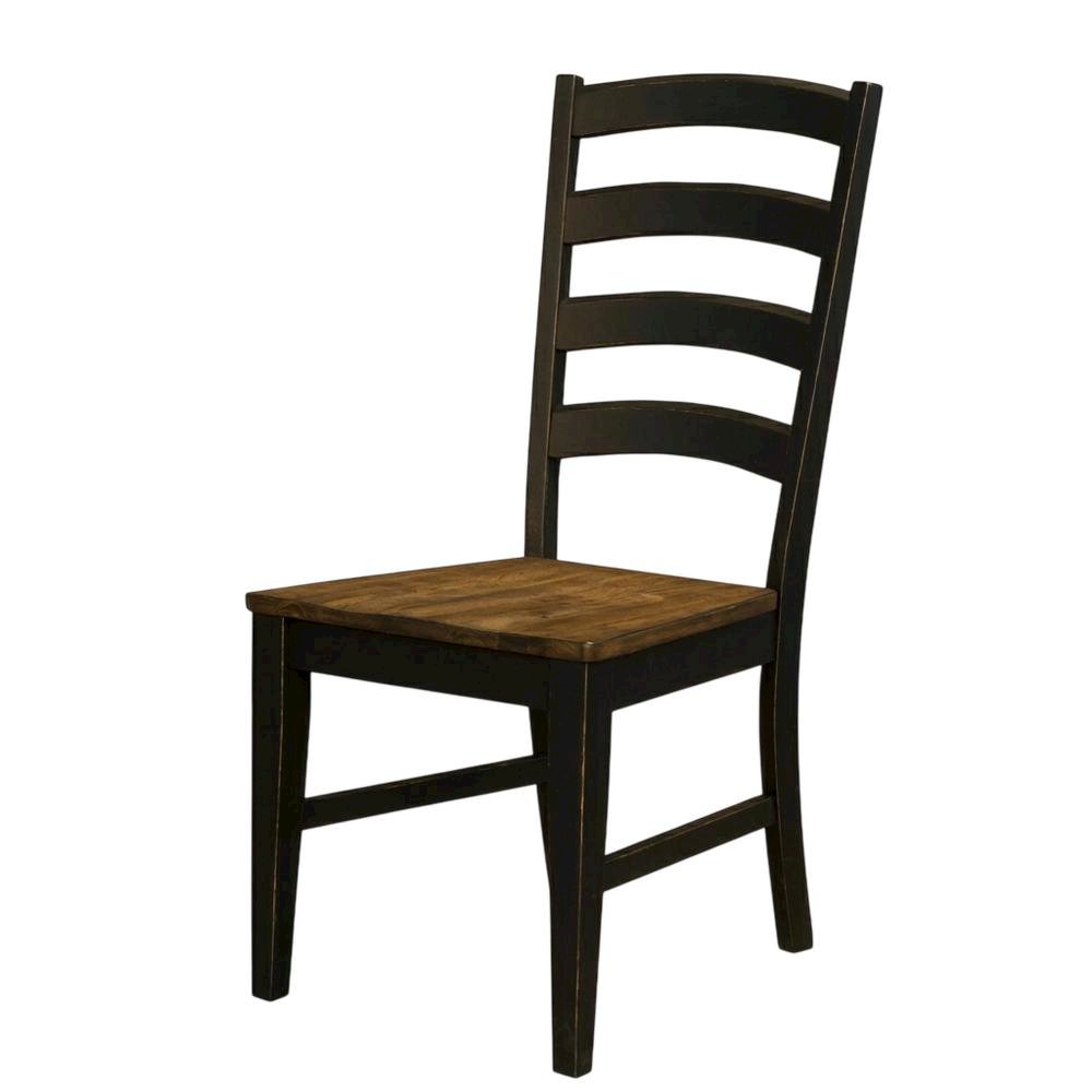 Two-Tone Dining Chairs Set of 2 with Distressed Finish and Solid Rubberwood
