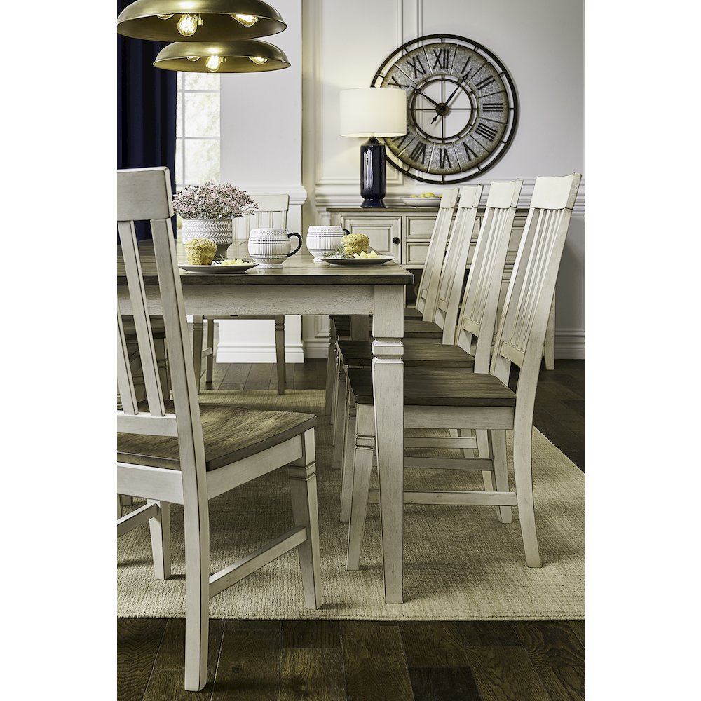Beacon Slatback Side Chair with Wood Seating, Smokey White & Peppercorn