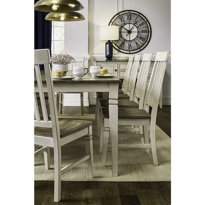 Beacon Slatback Side Chair with Wood Seating, Smokey White & Peppercorn