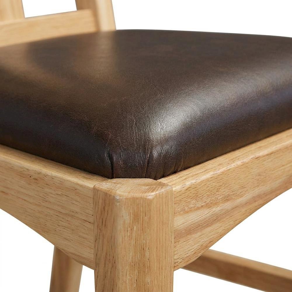 Natural Finish Leather Upholstered Side Chair Set of 2