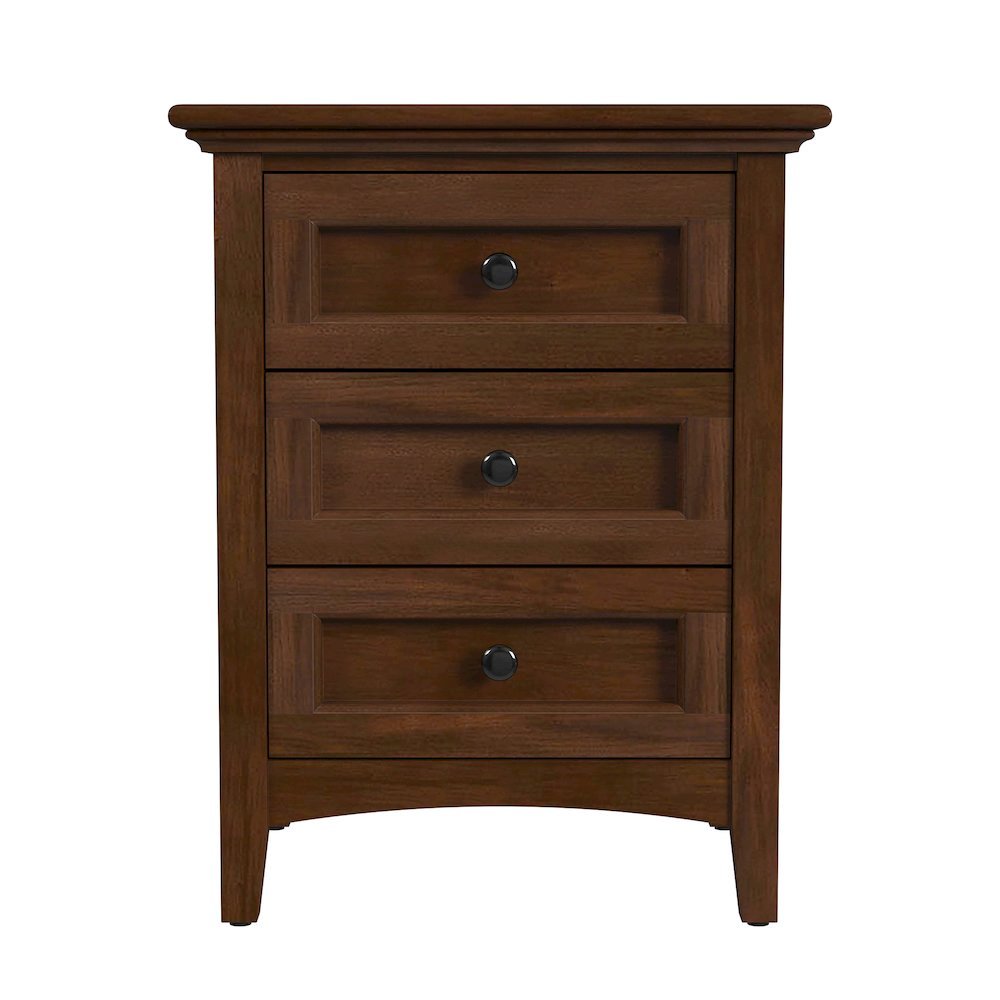 30 Inch Wooden Nightstand, 3 Drawer Brown Bedroom Table in Solid Wood