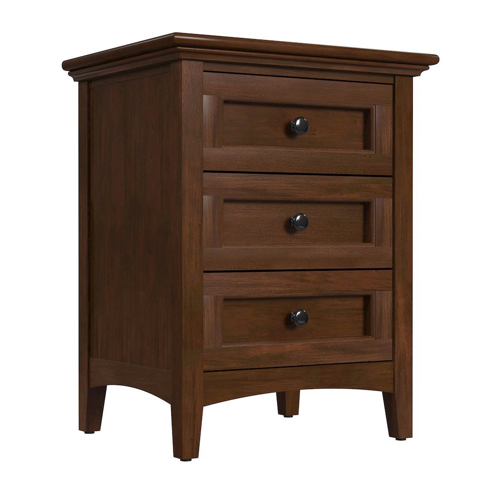 30 Inch Wooden Nightstand, 3 Drawer Brown Bedroom Table in Solid Wood