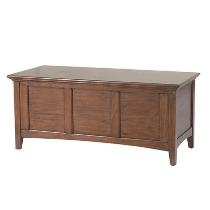 Cherry Brown Storage Bench with Trunk Lid, Wooden Chest for Bedroom Use
