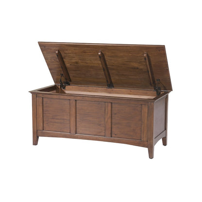 Cherry Brown Storage Bench with Trunk Lid, Wooden Chest for Bedroom Use