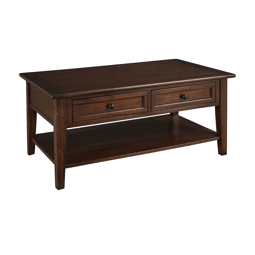 Rectangular Coffee Table with Storage, Solid Wood Cocktail Table Brown