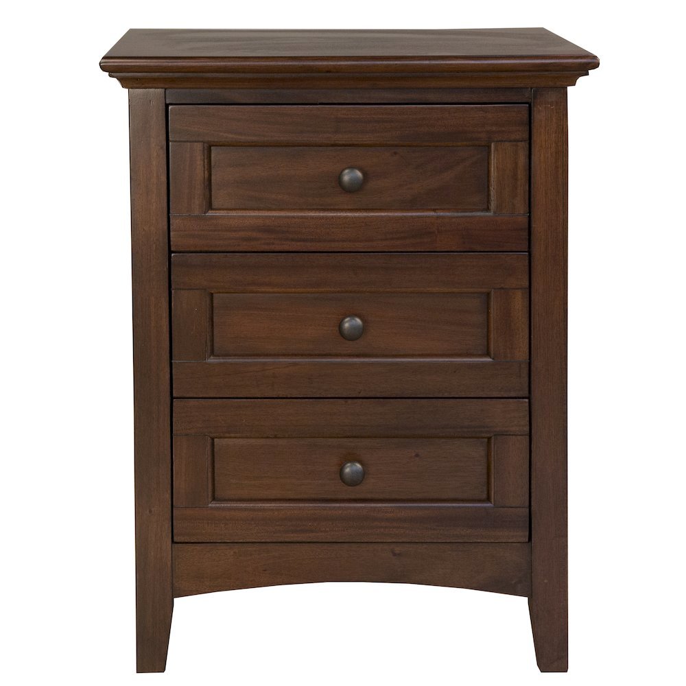 30 Inch Wooden Nightstand, 3 Drawer Brown Bedroom Table in Solid Wood