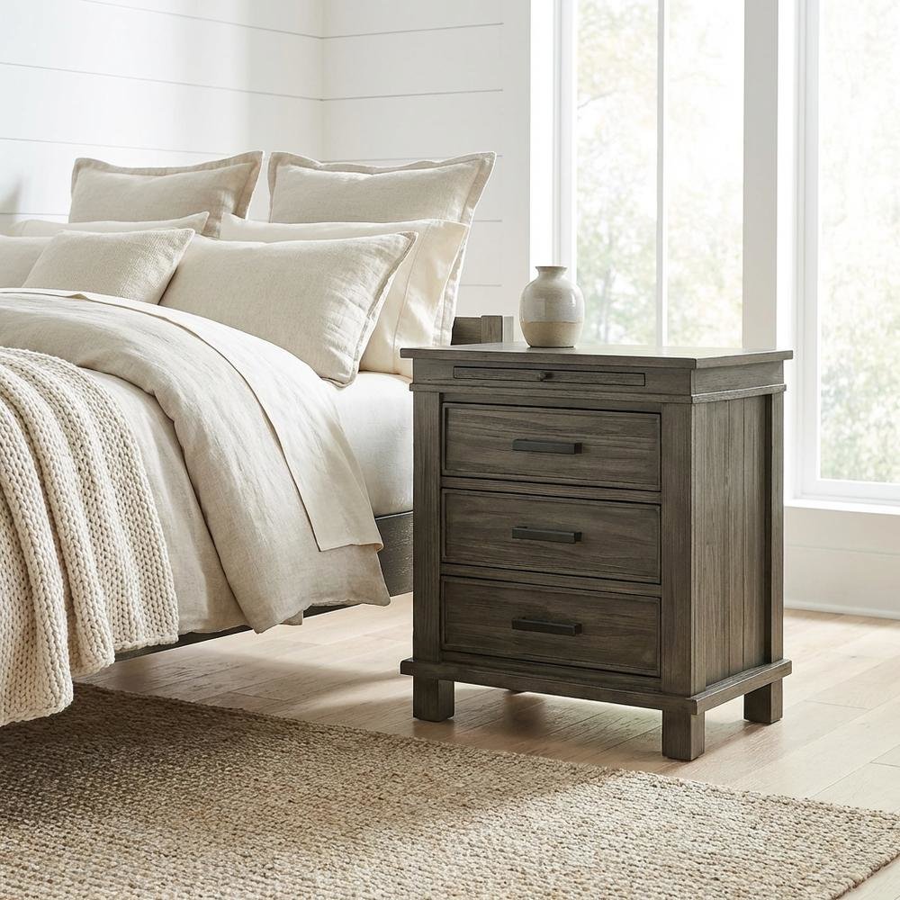 Distressed Finish Nightstand with Oxidized Iron Hardware