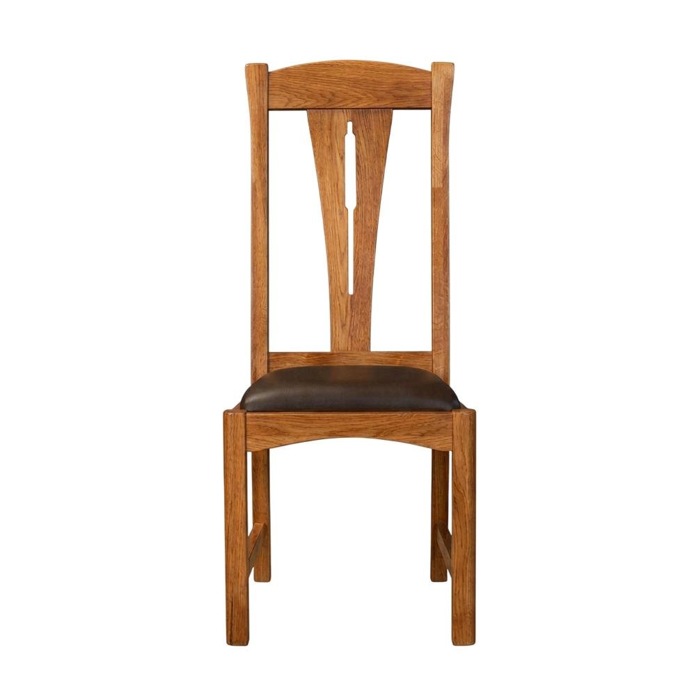 Set of 2 distressed amber wood side chairs with top grain leather seats