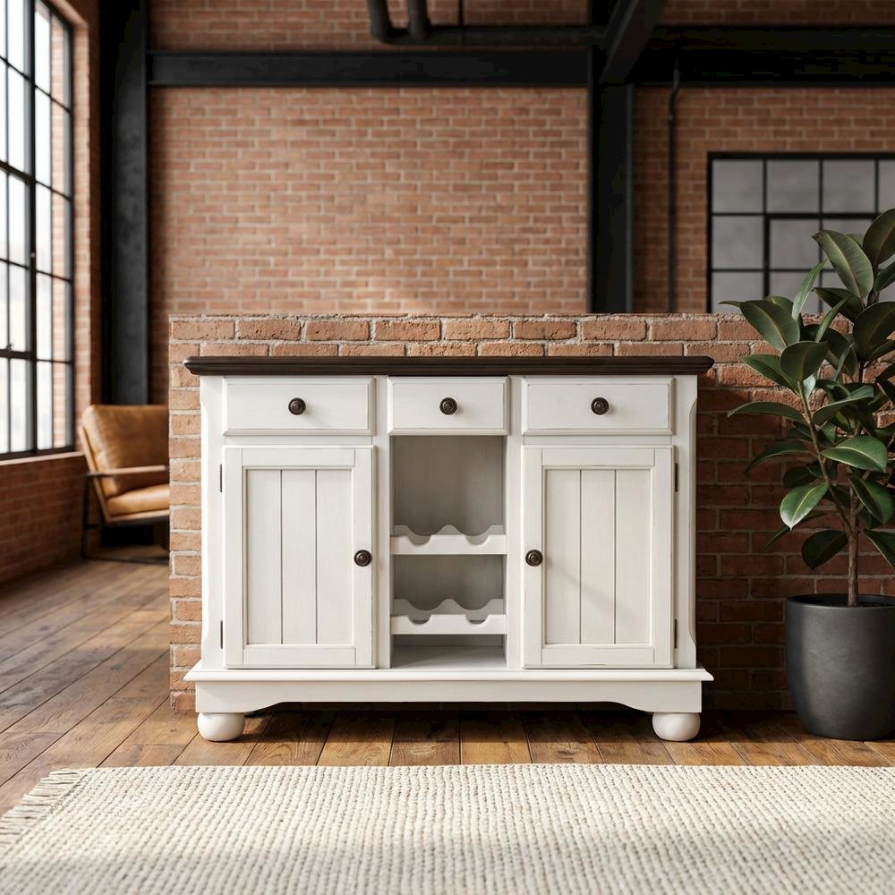 Cocoa Bean Finish Dining Server in Solid Rubberwood with Light Distressed Style