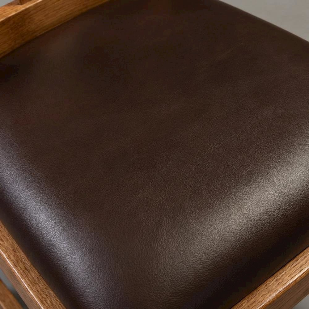 Set of 2 distressed amber wood side chairs with top grain leather seats