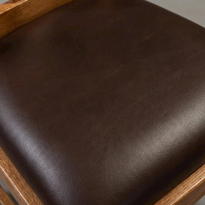 Set of 2 distressed amber wood side chairs with top grain leather seats