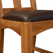 Set of 2 distressed amber wood side chairs with top grain leather seats