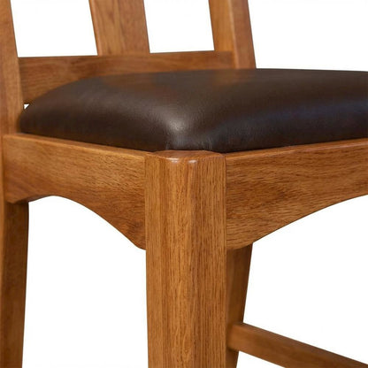 Set of 2 distressed amber wood side chairs with top grain leather seats