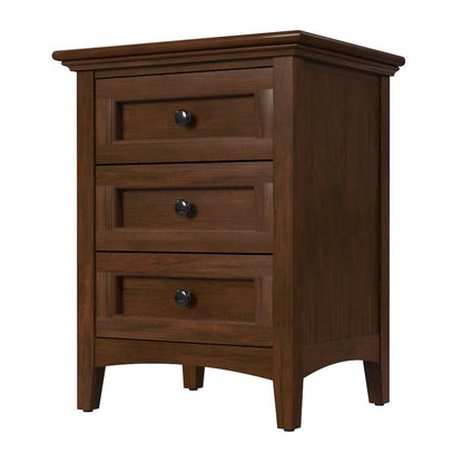 30 Inch Wooden Nightstand, 3 Drawer Brown Bedroom Table in Solid Wood