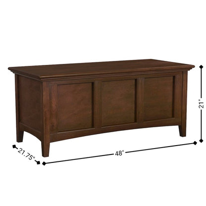 Cherry Brown Storage Bench with Trunk Lid, Wooden Chest for Bedroom Use