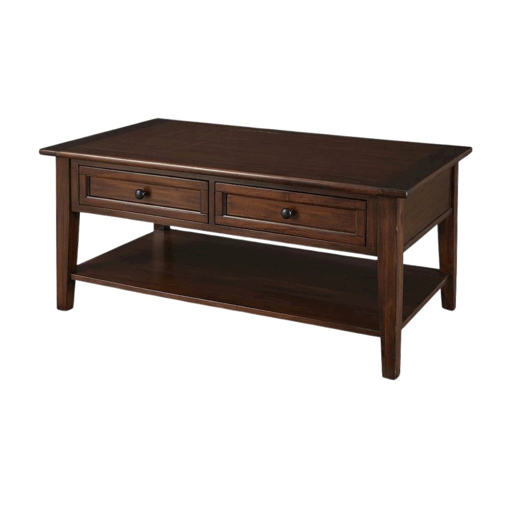 Rectangular Coffee Table with Storage, Solid Wood Cocktail Table Brown