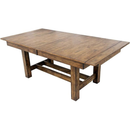 Brown Extendable Trestle Dining Table with Leaf, Rustic Table for 8
