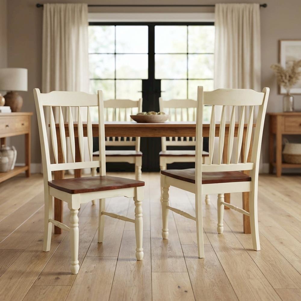 Merlot-Buttermilk Slatback Dining Chair Set with Solid Rubberwood Construction