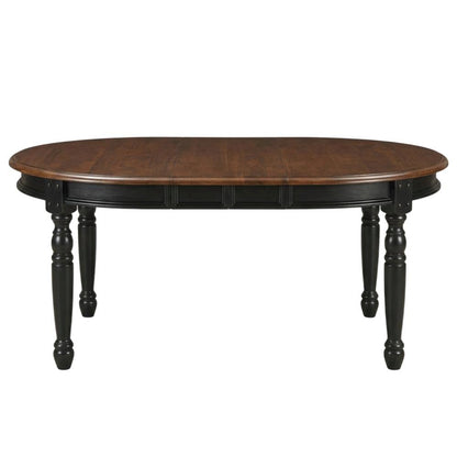 Black oval dining table with solid rubberwood top and casual style