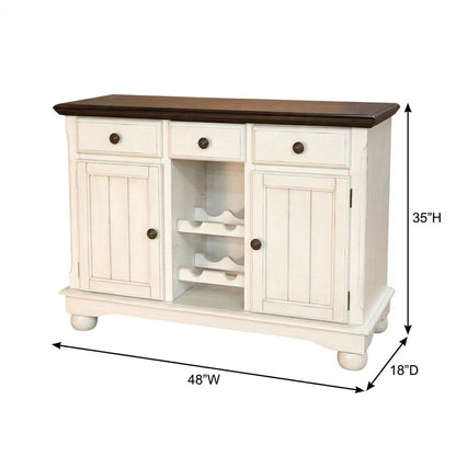 Cocoa Bean Finish Dining Server in Solid Rubberwood with Light Distressed Style