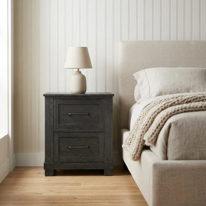 Charcoal Rustic Nightstand with Distressed Solid Pine and Graphite Hardware