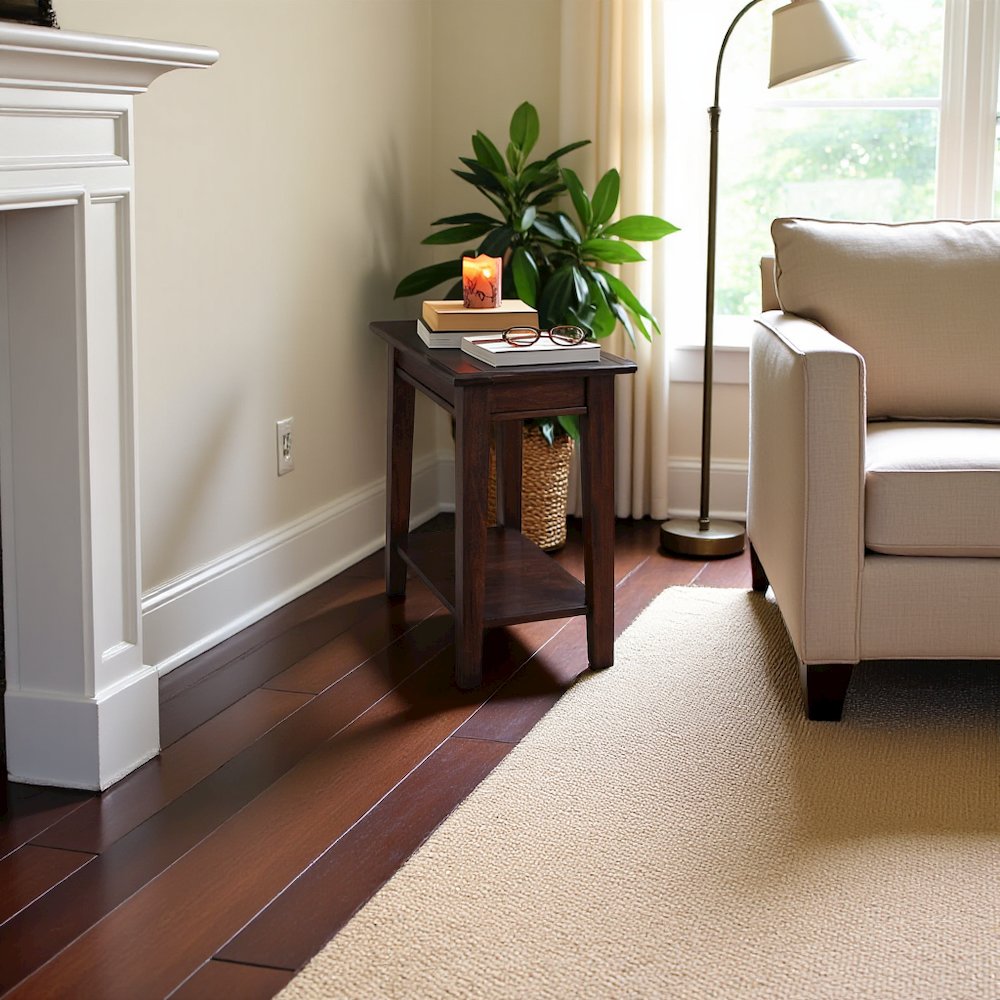 Brown Rectangular Chairside Table, 24 Inch Mahogany Side Table with Shelf